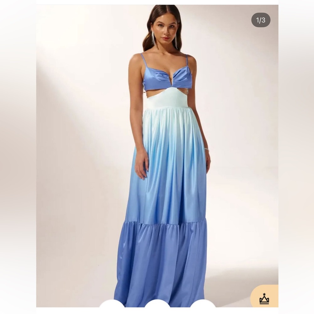 White and Blue Ruffled Cut Out Maxi Sundress